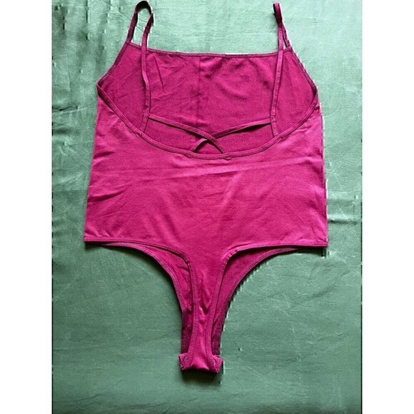 FREE PEOPLE BASIC THONG BODYSUIT IN BURGEND, LARGE - Picture 5 of 6